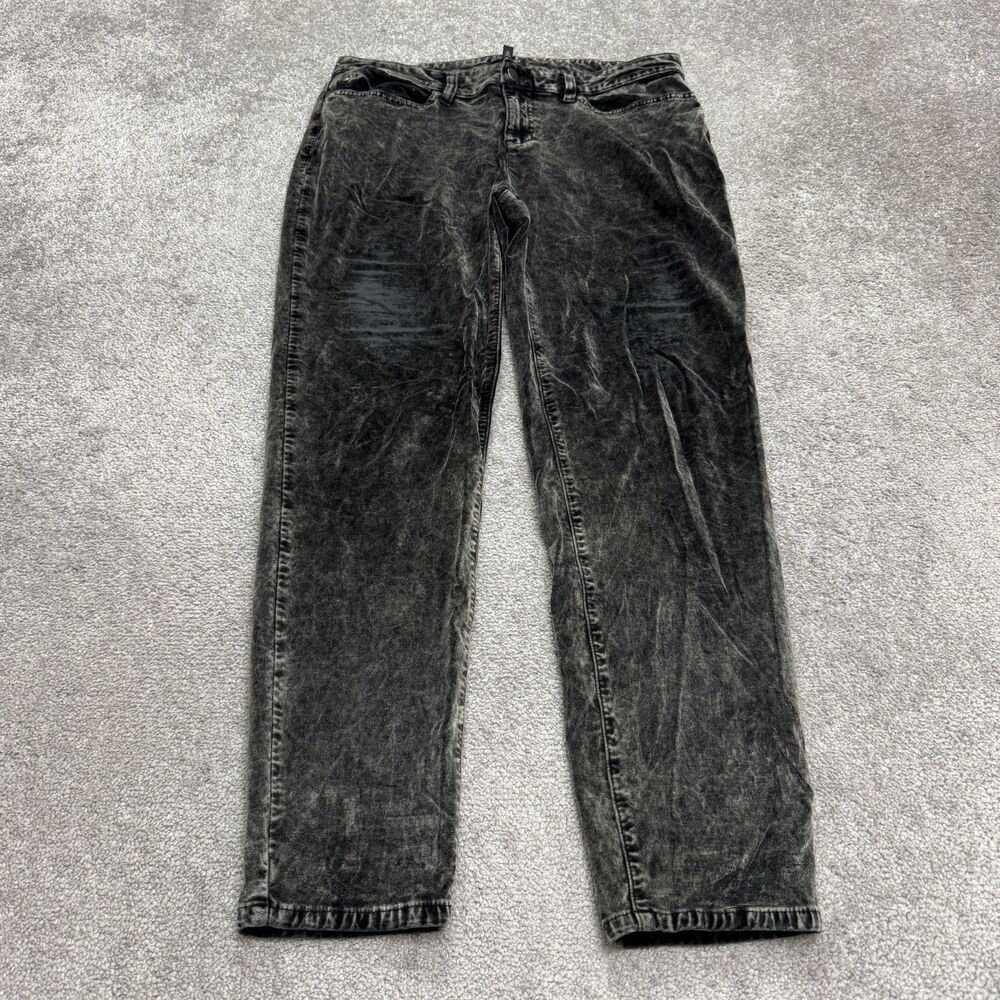 Eileen Fisher Overdyed Acid Washed Velour Jeans Womens 12P Black Grunge 32x28